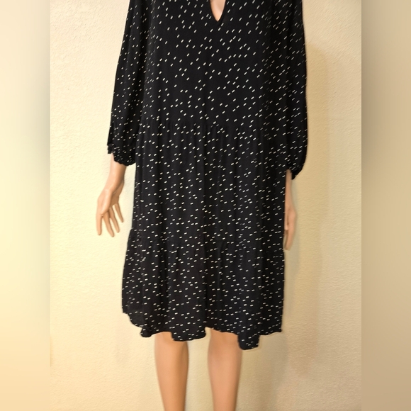 H&M Black Polka Dot Spotted Dress Xl Black Long Sleeve V Neck - Picture 7 of 13